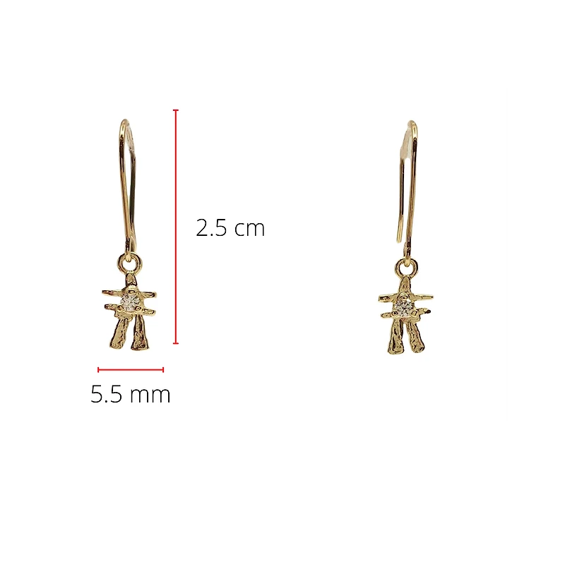 14K Yellow Gold 0.006cttw Inukshuk Dangle Earrings - 6mm x 25mm