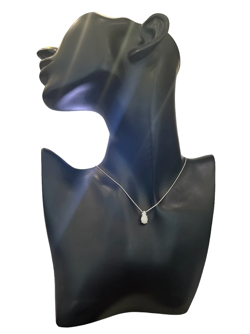 10K White Gold Opal and Diamond Pendant