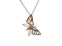 10K Rose and White Gold 0.32cttw Opal and 0.005cttw Diamond Butterfly Necklace - 18 Inches