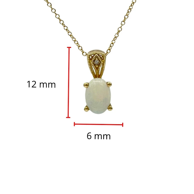 10K Yellow Gold Opal and Diamond Pendant, 18"