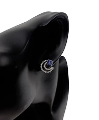 10K White Gold Created Blue Sapphire, Created White Sapphire and Diamond Earrings