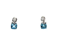 10K White Gold Swiss Blue Topaz and 0.01cttw Diamond Dangle Earrings