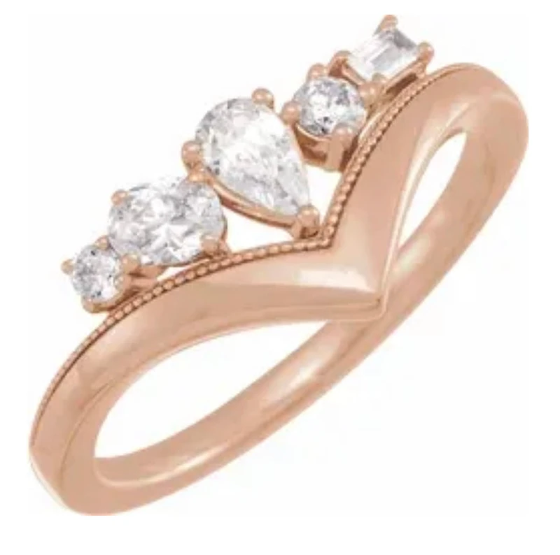 14K White 1/2 CTW Lab-Grown Diamond V Ring - Gold