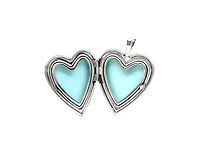925 Sterling Silver Etched Butterflies Heart Shaped Locket - 19mm x 21mm