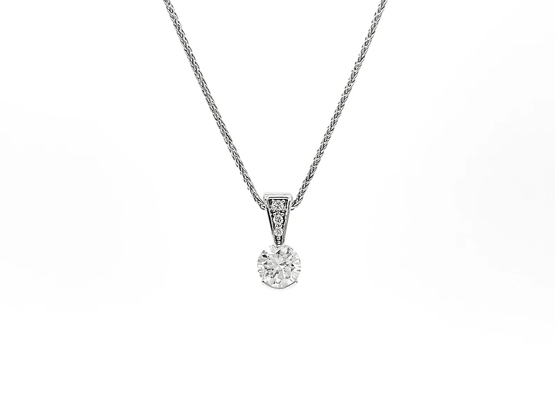 14K White Gold 0.49cttw Diamond Solitaire Pendant, 18"