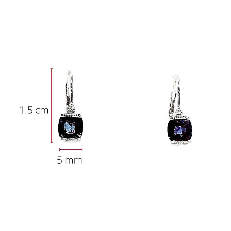 10K White Gold 5mm Cushion Cut Created Alexandrite and 0.01cttw Diamond Earrings