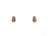 10K Two Tone Rose and White Gold 5mm Morganite and 0.02cttw Diamond Stud Earrings.