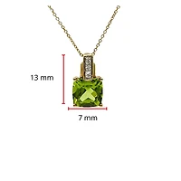 10K Yellow Gold 7mm Cushion Cut Peridot and 0.026cttw Diamond Pendant, 18"