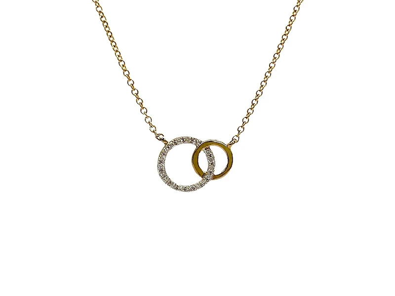 10K White & Yellow Gold 0.09cttw Diamond Double Infinity / Circle Necklace, 18"