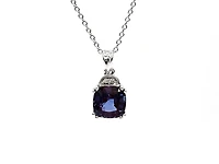 10K White Gold 6mm Cushion Cut Created Alexandrite & 0.01cttw Diamond Pendant, 18"