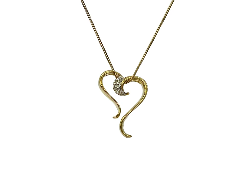 10K Yellow Gold 0.015cttw Diamond Heart Pendant, 18"