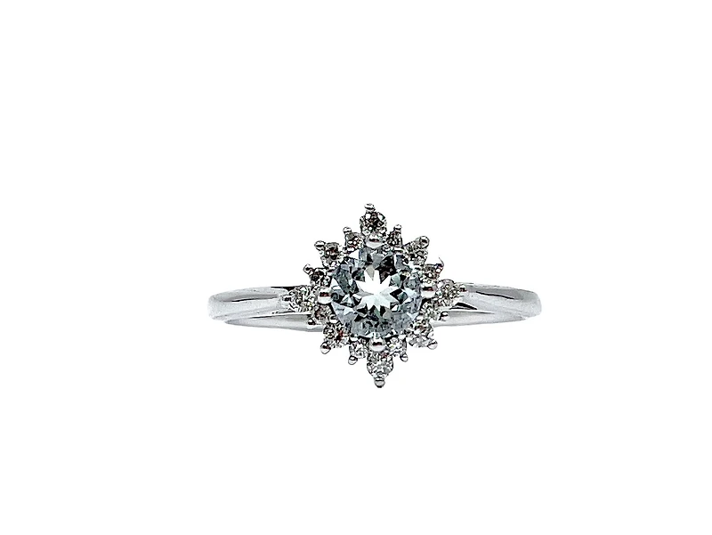 10K White Gold 0.45cttw Aquamarine and 0.176cttw Diamond Ring