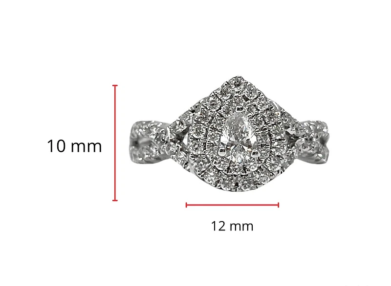 14K White Gold 0.90cttw Pear Cut Diamond Halo Engagement Ring, size 6.5