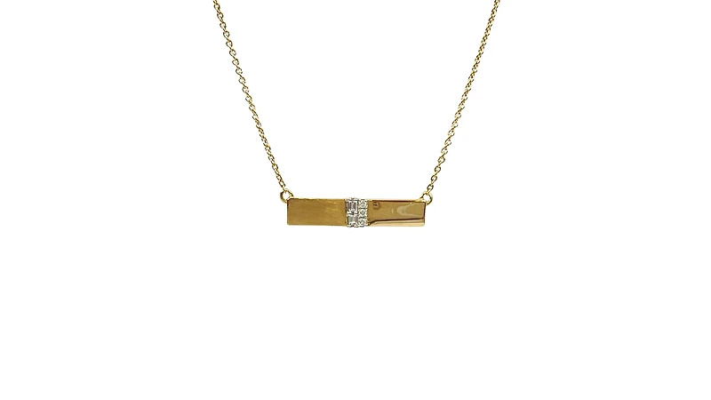 14K Yellow Gold 0.06cttw Diamond Bar Pendant, 18"