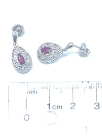 10K White Gold 0.55cttw Genuine Ruby and 0.11cttw Diamond Earrings