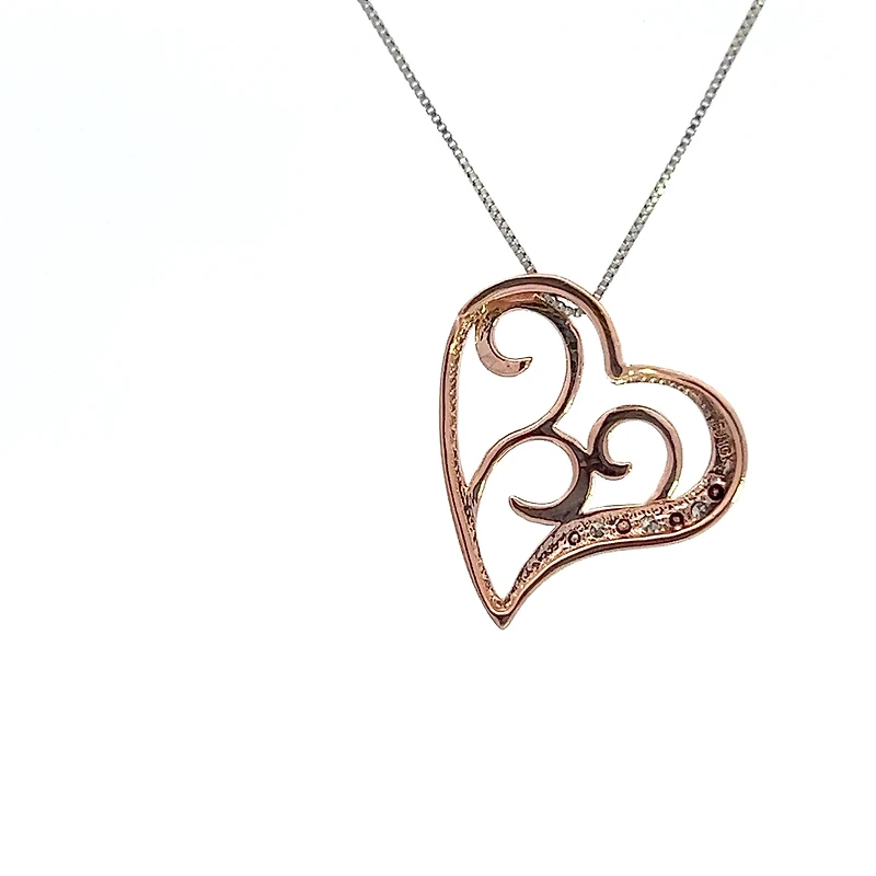 10K White and Rose Gold cttw Diamond Heart Pendant