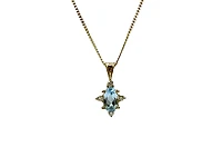 10K Yellow Gold 0.22cttw Aquamarine and 0.03cttw Diamond Pendant, 18"