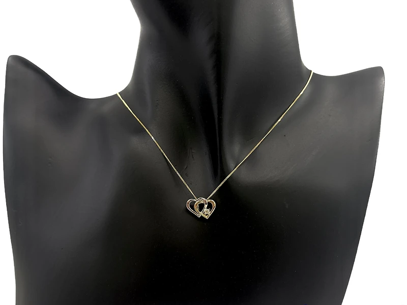 10K White & Yellow Gold 0.01cttw Diamond Double Heart Pendant, 18"