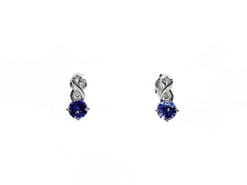 10K White Gold 1.10cttw Genuine Tanzanite & 0.012cttw Diamond Earrings