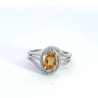 925 Sterling Silver Citrine & Diamond Ring - 4.5