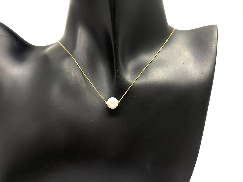 10K Yellow Gold Fine Box Chain with 7mm Cultured Pearl - 18 Inches
