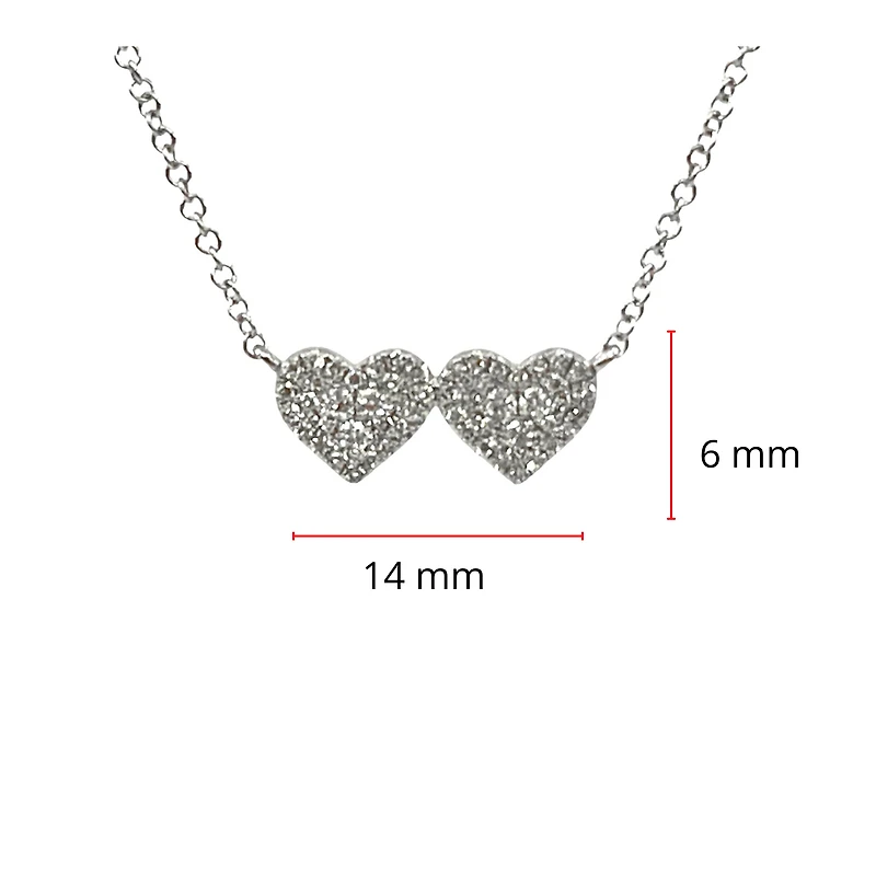 14K White Gold 0.18cttw Diamond Double Heart Pendant, 18"