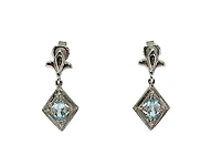 10K White Gold 0.60cttw Genuine Sky Blue Topaz & 0.03cttw Diamond Earrings