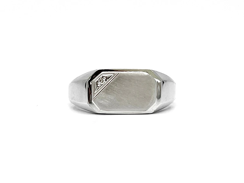 10K White Gold 0.007cttw Diamond Signet Ring - /