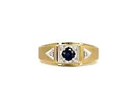 10K Yellow Gold 4mm Genuine Sapphire and 0.016cttw Diamond Ring - Size 10