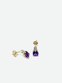 10K Yellow Gold 1.00cttw Genuine Amethyst & 0.025cttw Diamond Earrings
