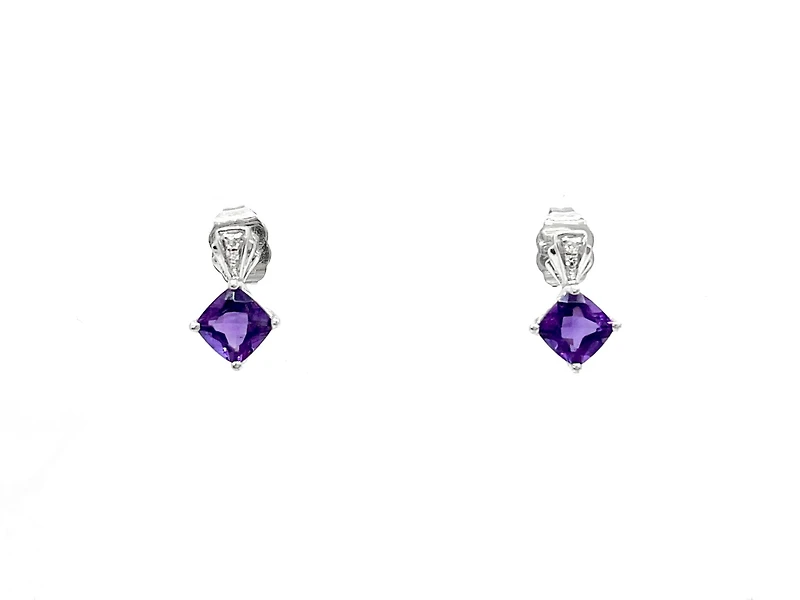 10K White Gold 1.00cttw Genuine Amethyst & 0.02cttw Diamond Earrings