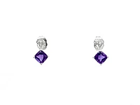 10K White Gold 1.00cttw Genuine Amethyst & 0.02cttw Diamond Earrings
