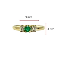 10K Yellow Gold Emerald and Diamond 3 Stone Ring - Size 6