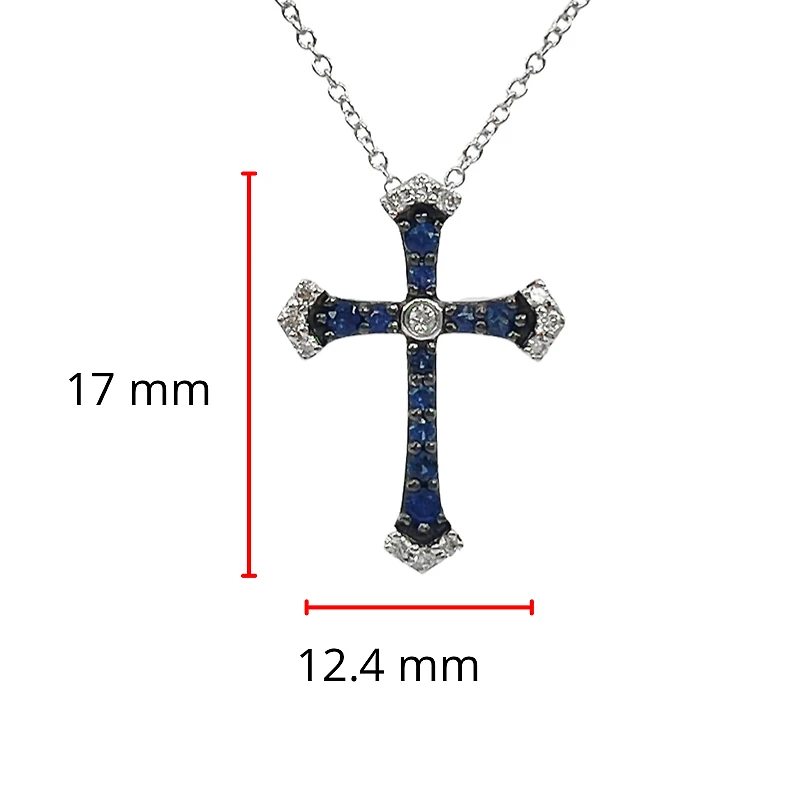 10K White Gold 0.15cttw Sapphire and 0.07cttw Diamond Cross Pendant - 18 inches