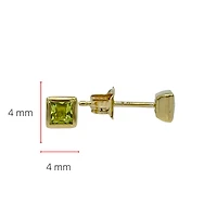 10K Yellow Gold 3mm Princess Cut Bezel Set Peridot Earrings