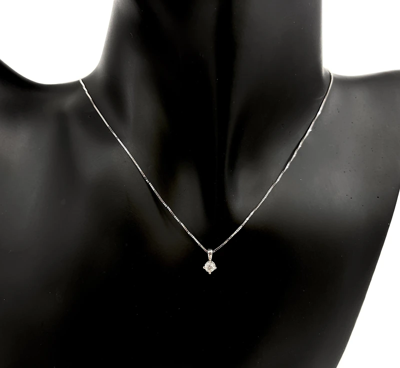 14K White Gold 0.10cttw Round Cut Canadian Diamond Pendant, 18”