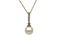 10K Rose Gold Fresh Water Pearl and Diamond Pendant, 18"