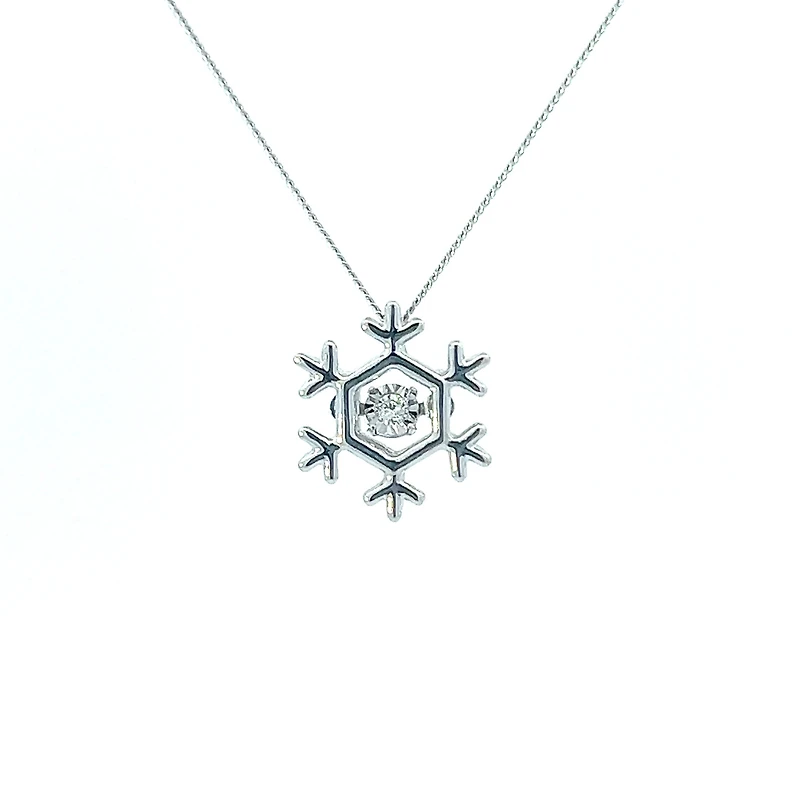 10K White Gold 0.02 cttw Canadian Diamond Snowflake Pulse Pendant, 18"