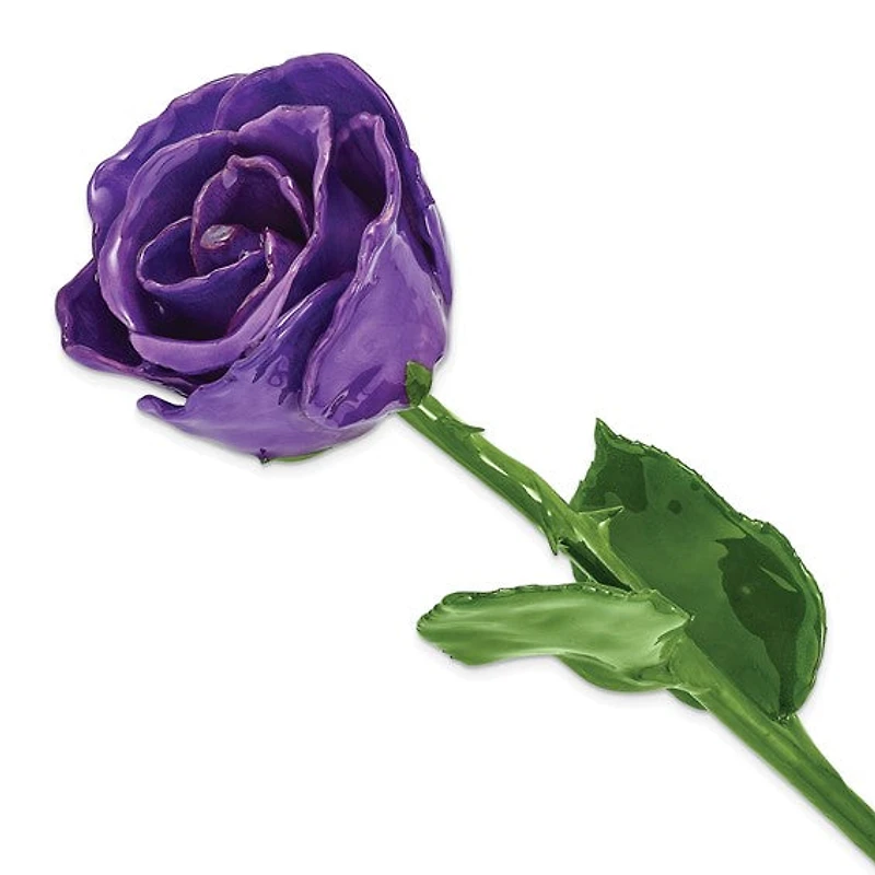 Lacquer Dipped Natural Rose with Green Leaves and Stem