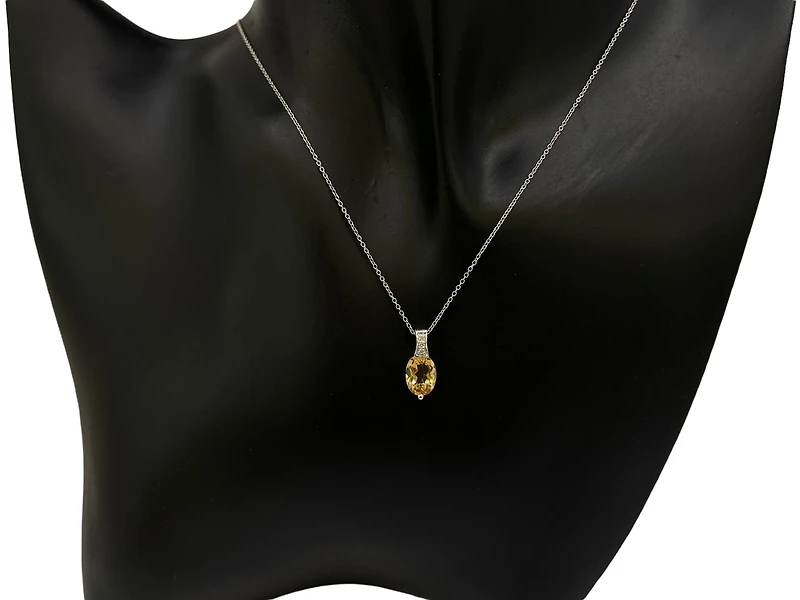 10K White Gold 8x6mm Oval Cut Citrine & 0.022cttw Diamond Pendant, 18"