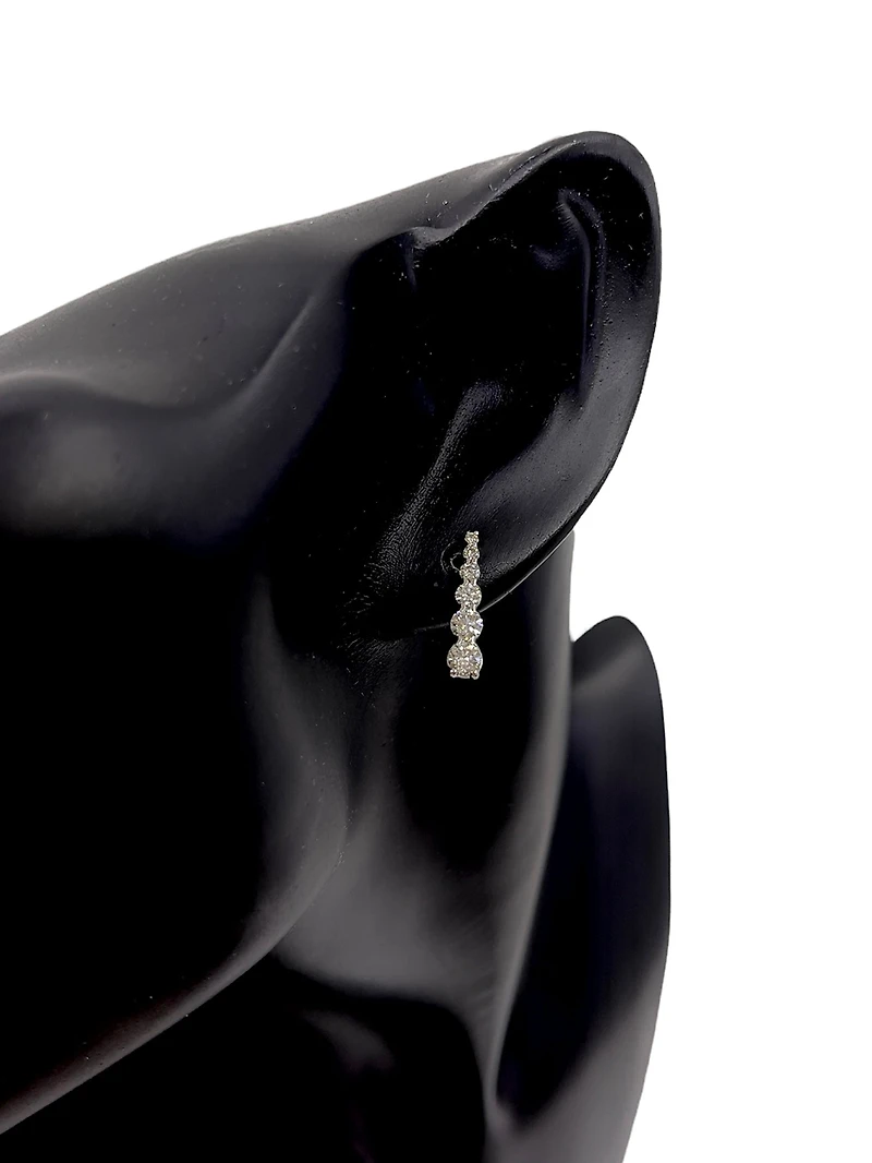 10K White Gold 1.00cttw Diamond Tappered 6 Stone Drop Earrings - 16mm x 4mm