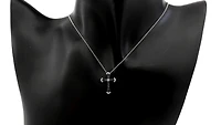 10K White Gold 0.15cttw Sapphire and 0.07cttw Diamond Cross Pendant - 18 inches