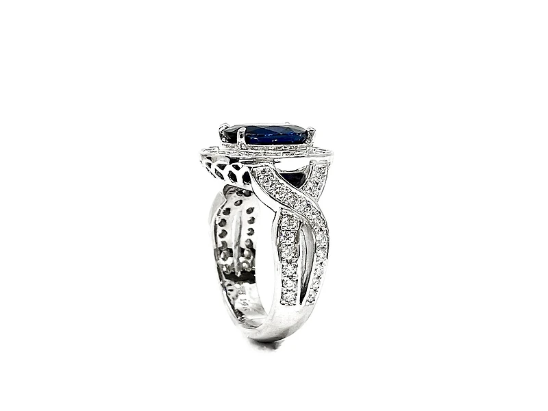 14K White Gold 3.16cttw Genuine Sapphire & 1.15cttw Diamond Ring, Size 6