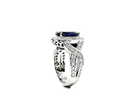 14K White Gold 3.16cttw Genuine Sapphire & 1.15cttw Diamond Ring, Size 6