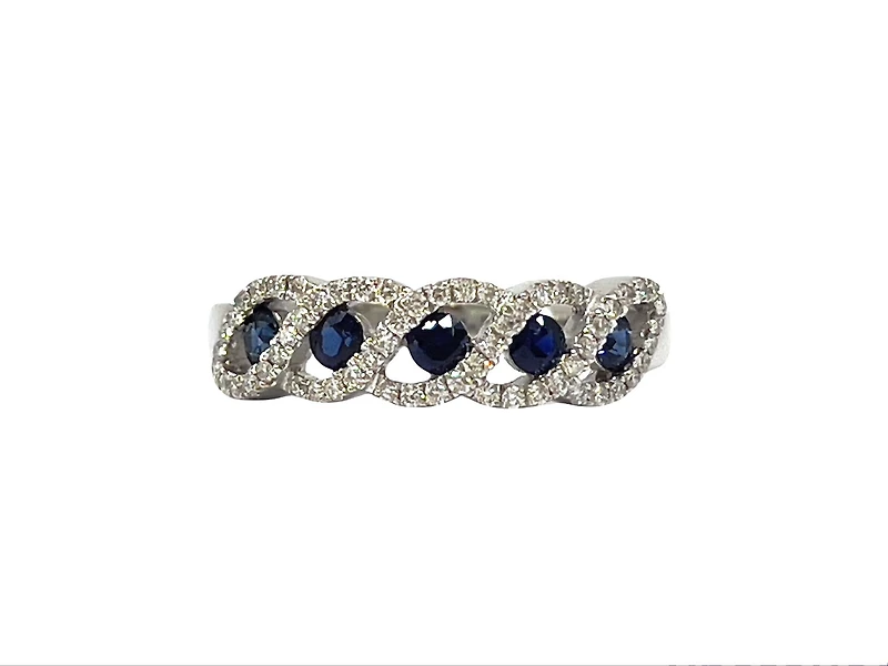 14K White Gold 0.40cttw Genuine Sapphire & 0.19cttw Diamonds Ring, size 6.5