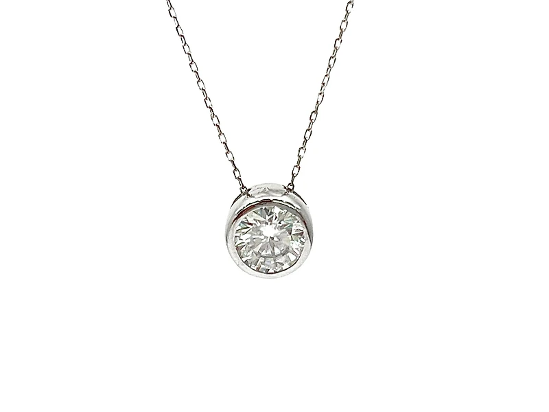 14K White Gold 1.00cttw Moissanite Pendant, 18"