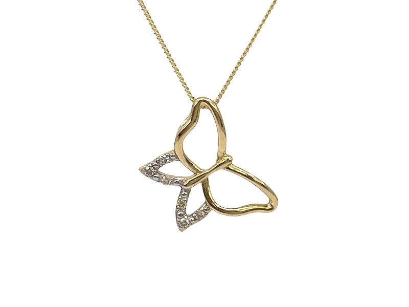 10K Yellow Gold Gold Butterfly 0.03cttw Diamond Necklace - 18"