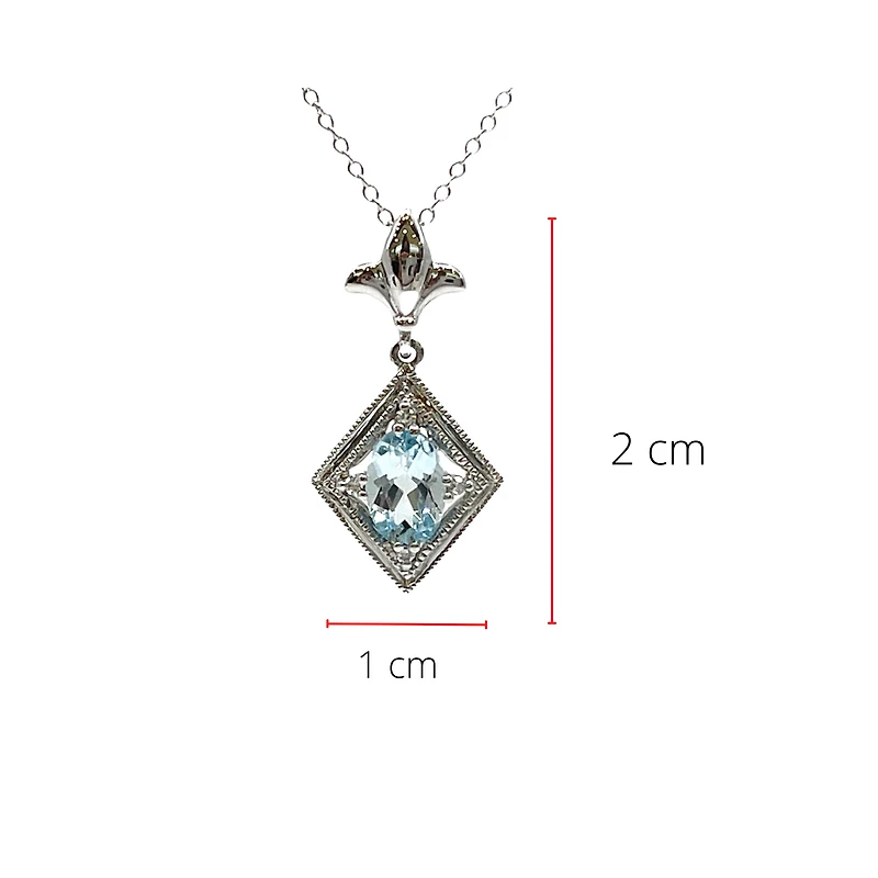 10K White Gold 6x4mm Oval Cut Sky Blue Topaz and 0.021cttw Diamond Necklace - 18 Inches