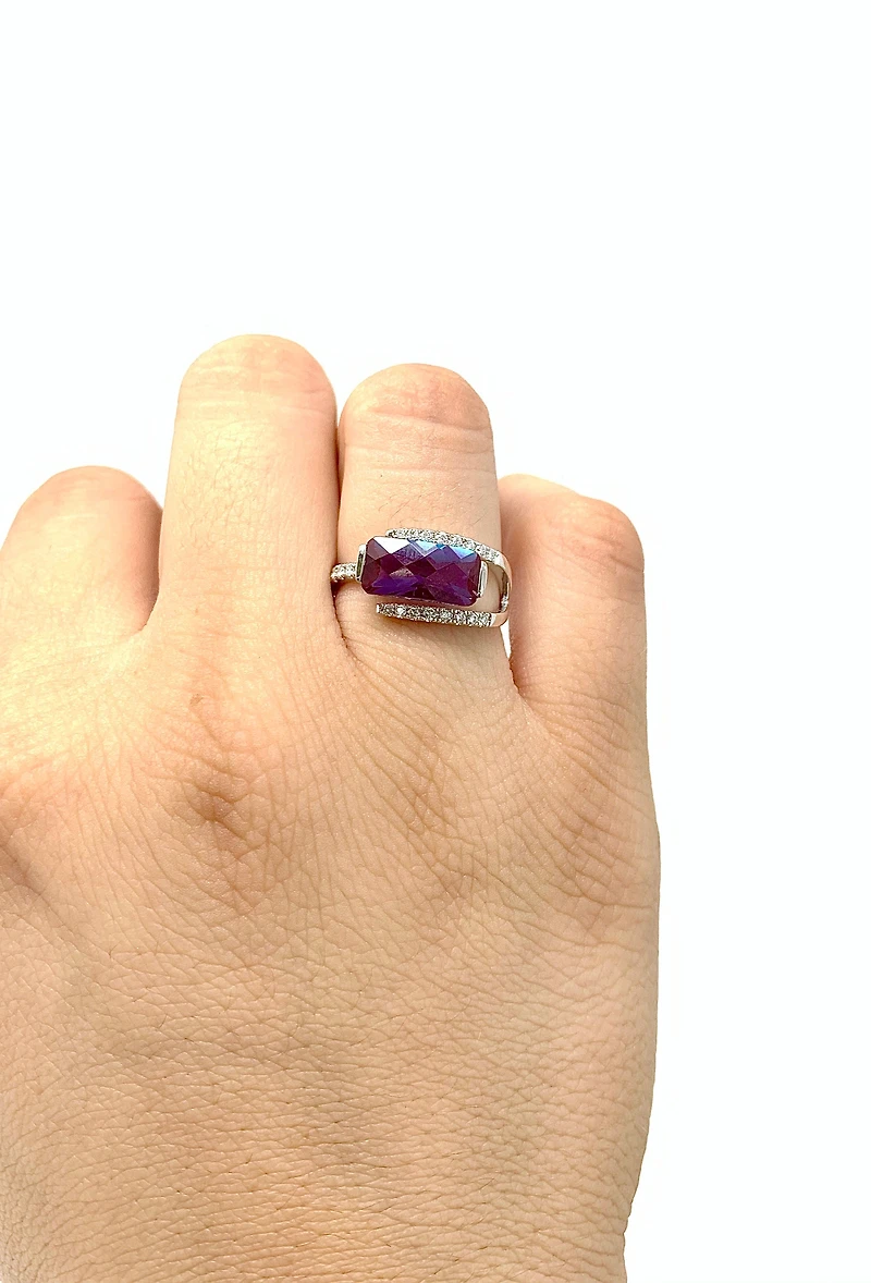 Created Alexandrite and Diamond Ring