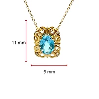 10K Yellow Gold 7x5mm Oval Cut Swiss Blue Topaz and 0.03cttw Diamond Necklace - 18 Inches